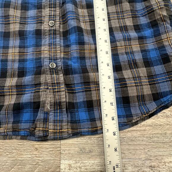 Eddie Bauer Flannel Shirt Blue Tartan Plaid Mens L Classic Fit Button Down - Picture 10 of 11